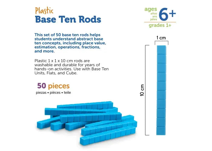 Learning Resources Base Ten Rods, Set of 50